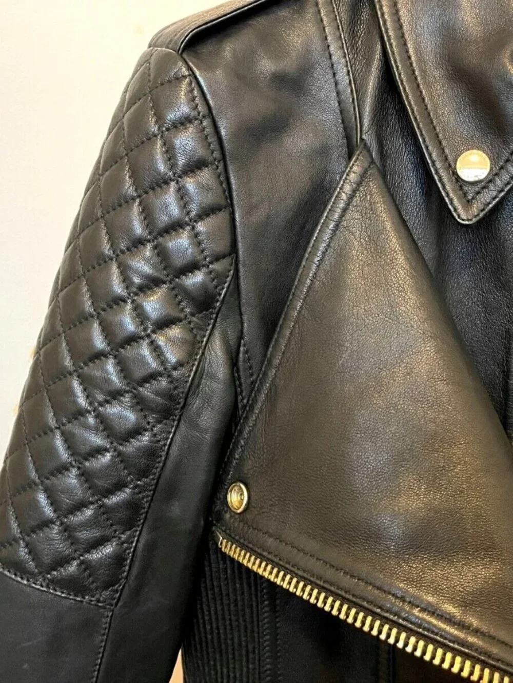 Burberry London Diamond Quilt Lamb Skin Leather Biker Jacket US-6 - Picture 6 of 16